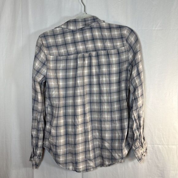 Abercrombie & Fitch Tan & Blue Plaid Button Up Shirt Women’s Size SMALL Preowned - Picture 13 of 16